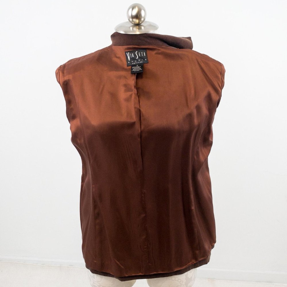 Vintage 90s M Sueded Silk Skirt Power Suit Brown - Picture 12 of 16